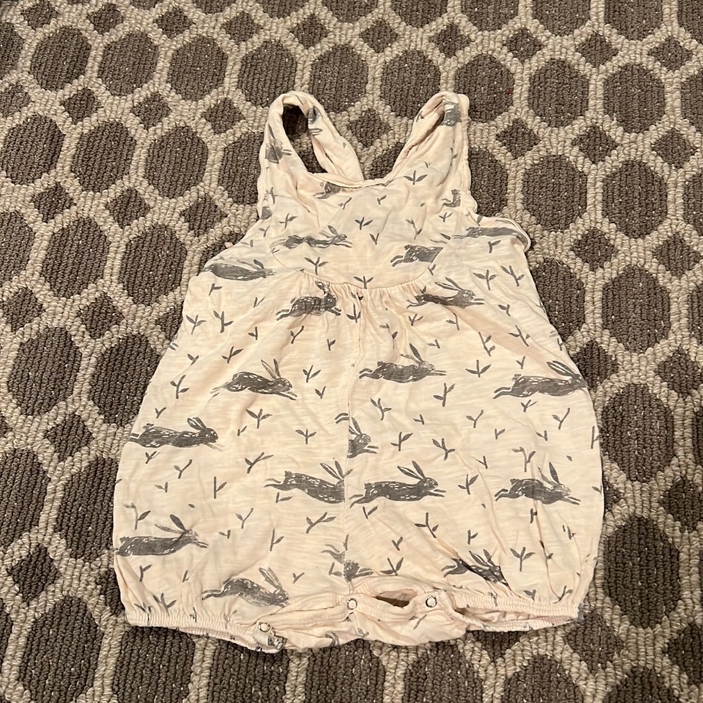 Rylee and cru one piece-bunny print small mark where ink smeared size 6-12month